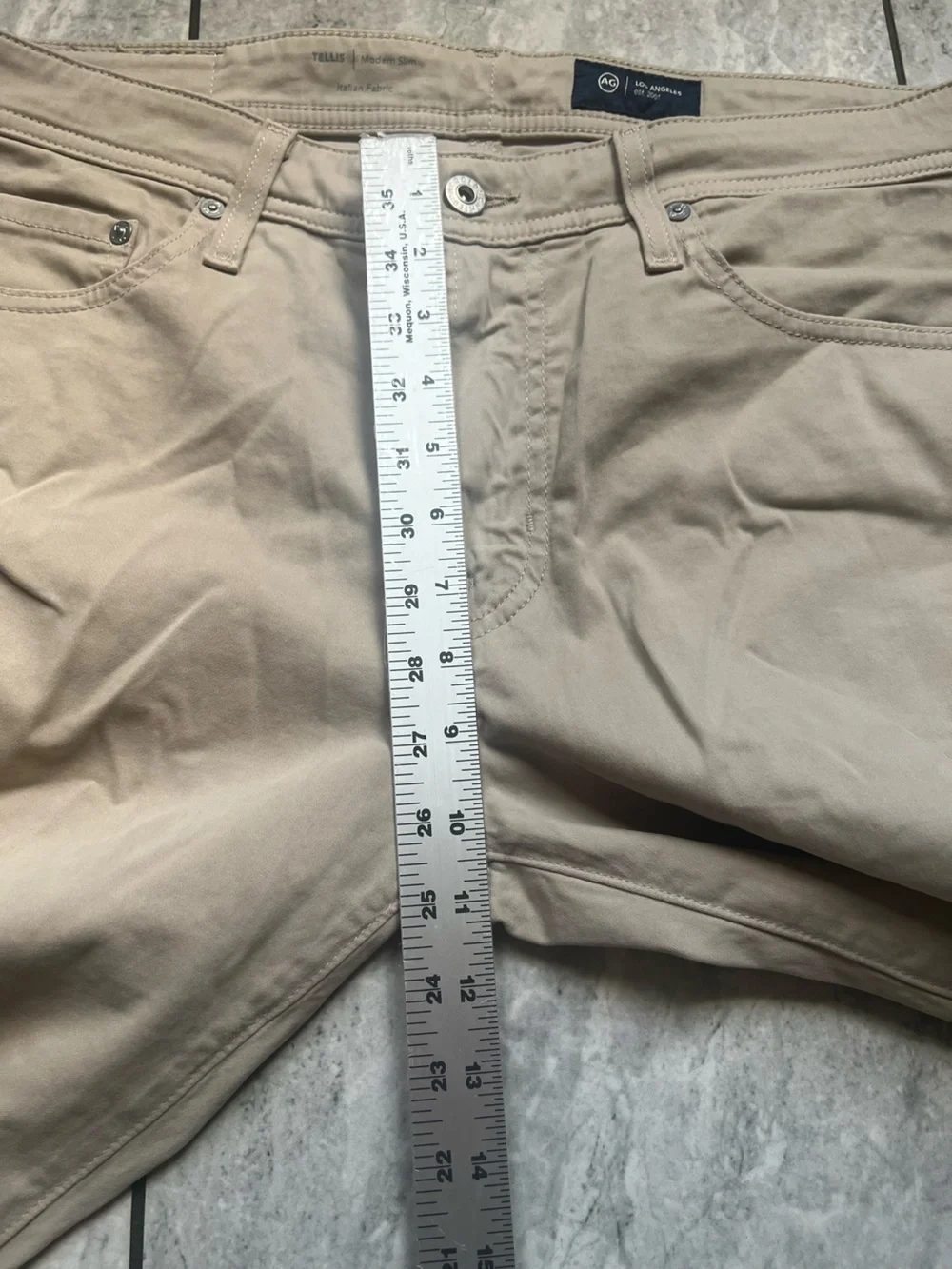 AG Adriano Goldschmied Tellis Modern Slim Pants Beige Khaki Italian Fabric 33x30